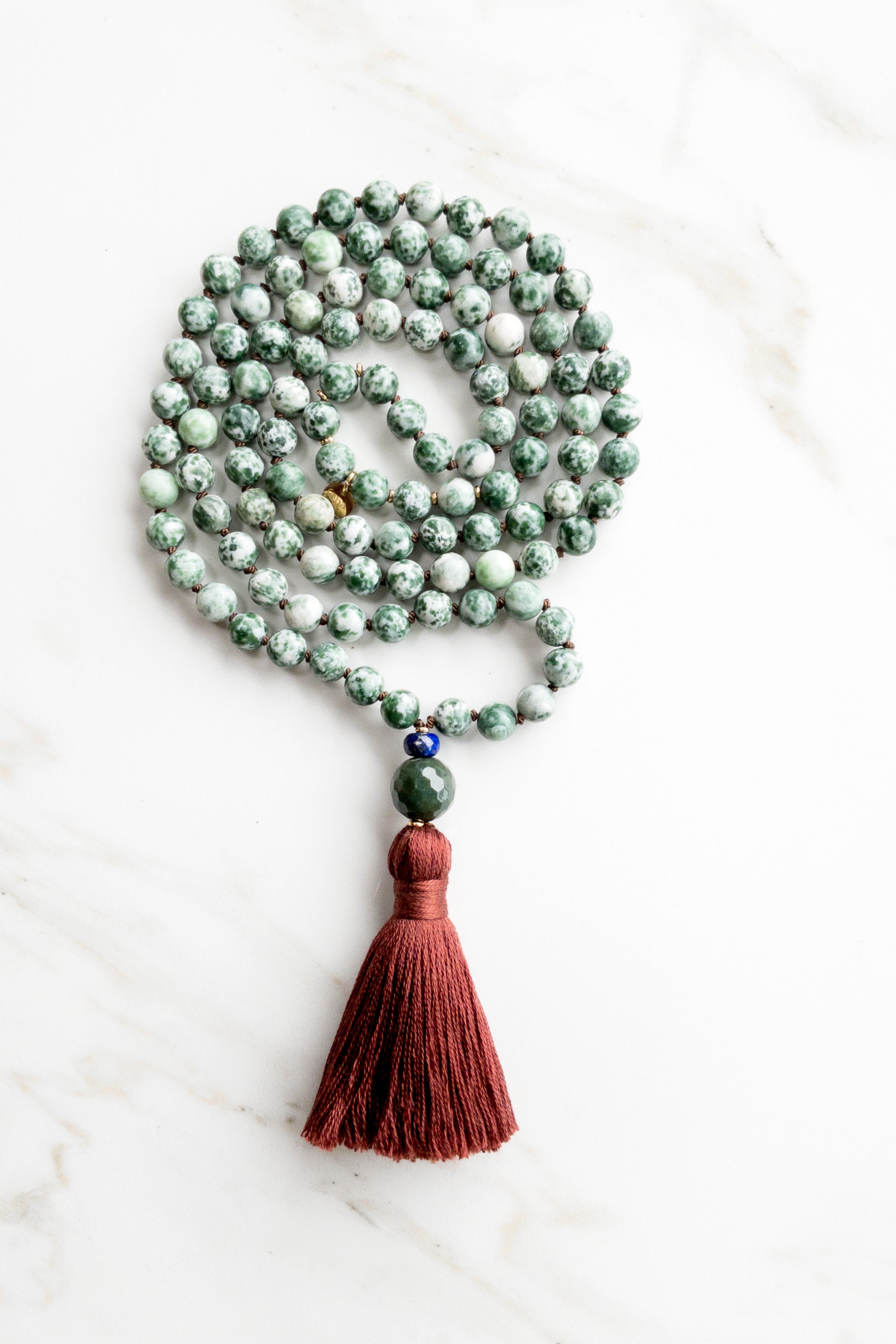 Celestial Tree Japamala: Tree Agate & Lapis Lazuli Mala - OceanEyes - shashā jewellery 