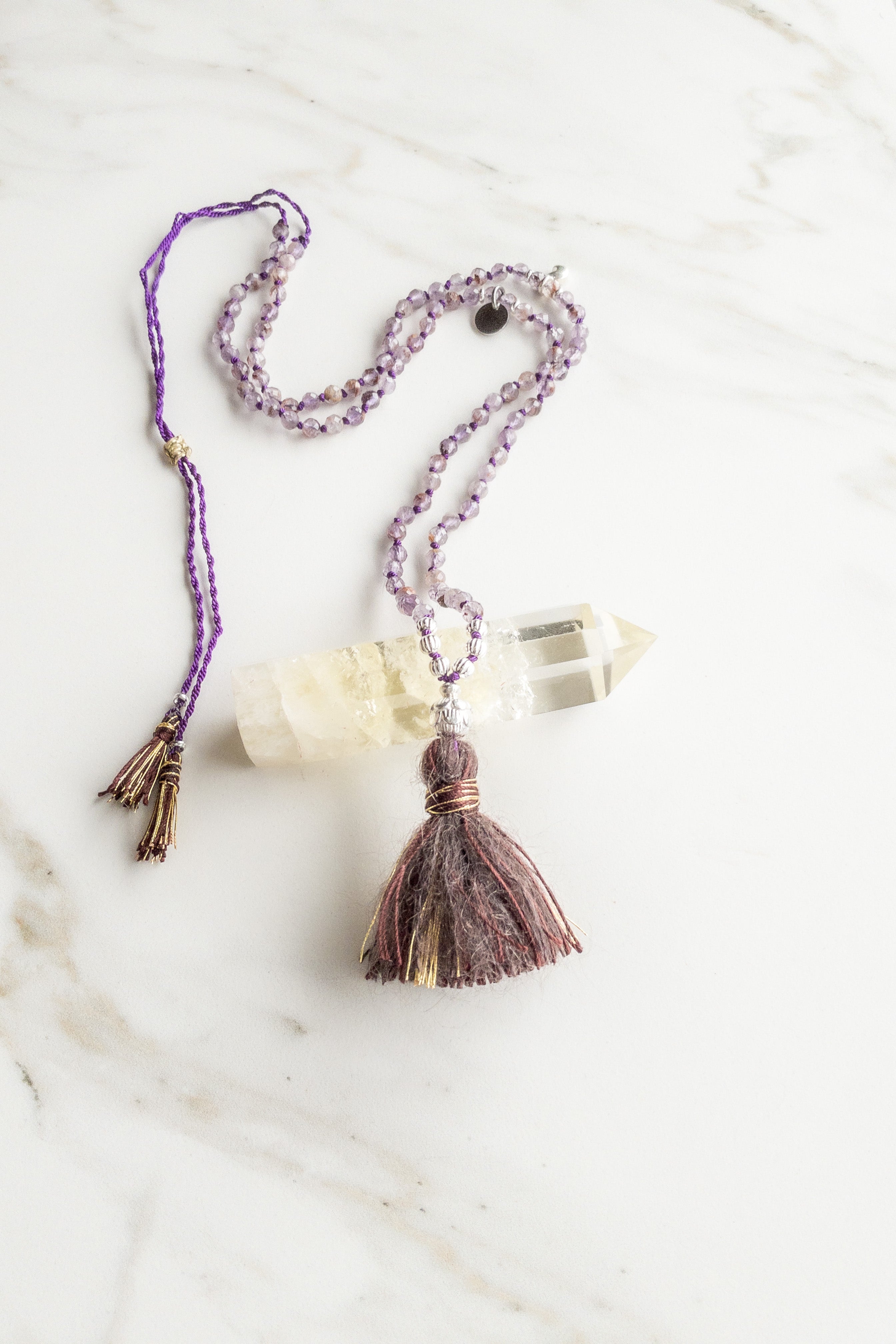 ShaSha "Roots" mini Mala 108 - Cacoxenite Super 7 - shashā yoga and meditation jewellery store Switzerland 