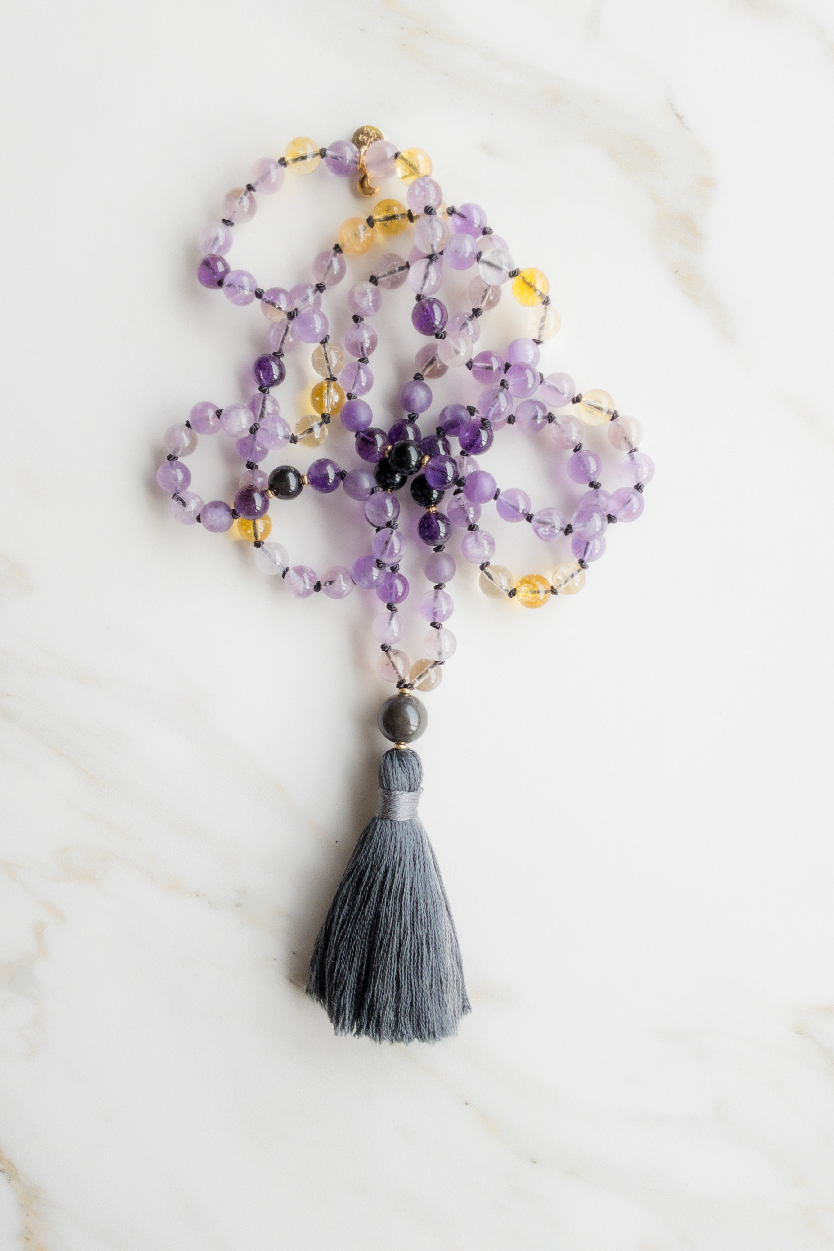 Astral Glow Mala 108 beads - Ametrine, Obsidian, Amethyst, Citrine - OceanEye - shashā jewellery Switzerland - handcrafted with love and intentions 
