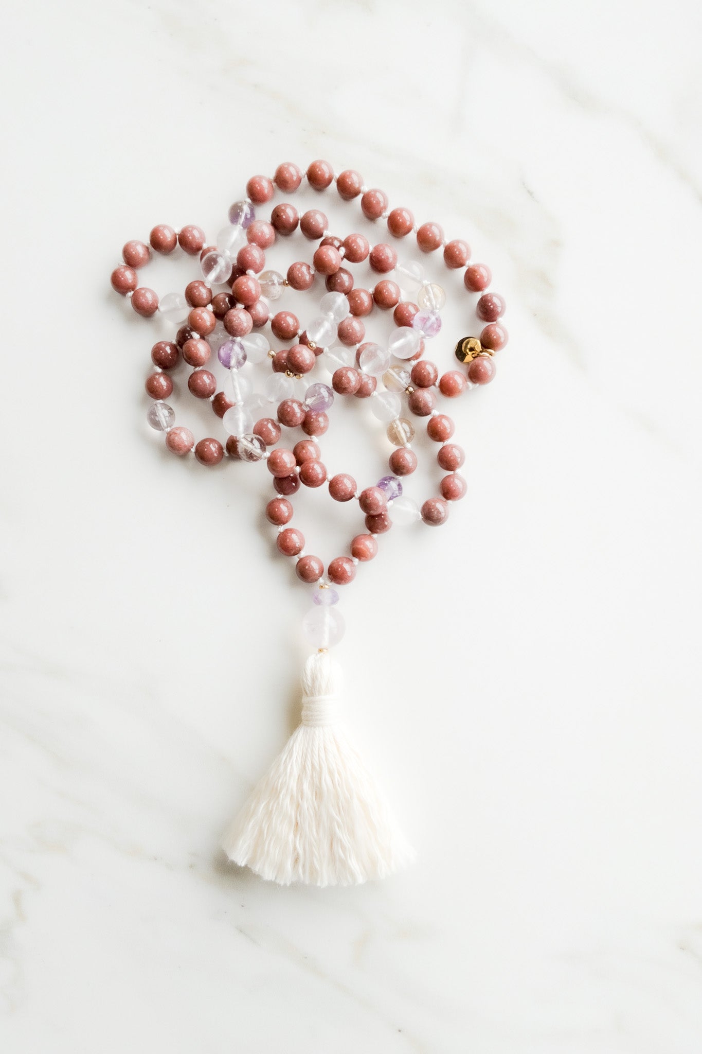 Earth Radiance Mala 108 - Thulite, Amethystine, Pink Quartz - OceanEyes - shashā yoga jewellery 