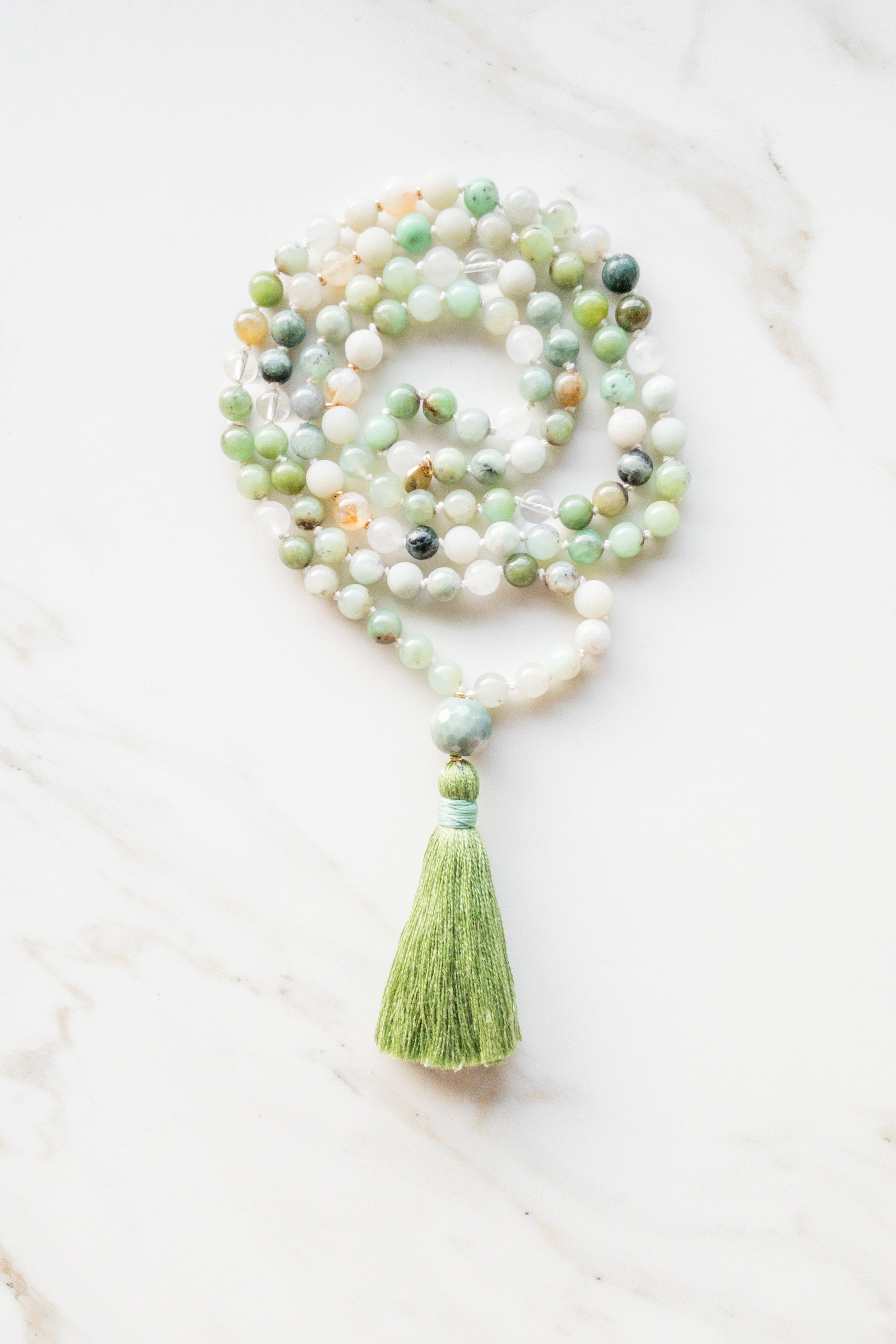 Spiritual Oasis Mala 108 beads - Chrysoprase, Jade, Citrine - Oceaneye collection