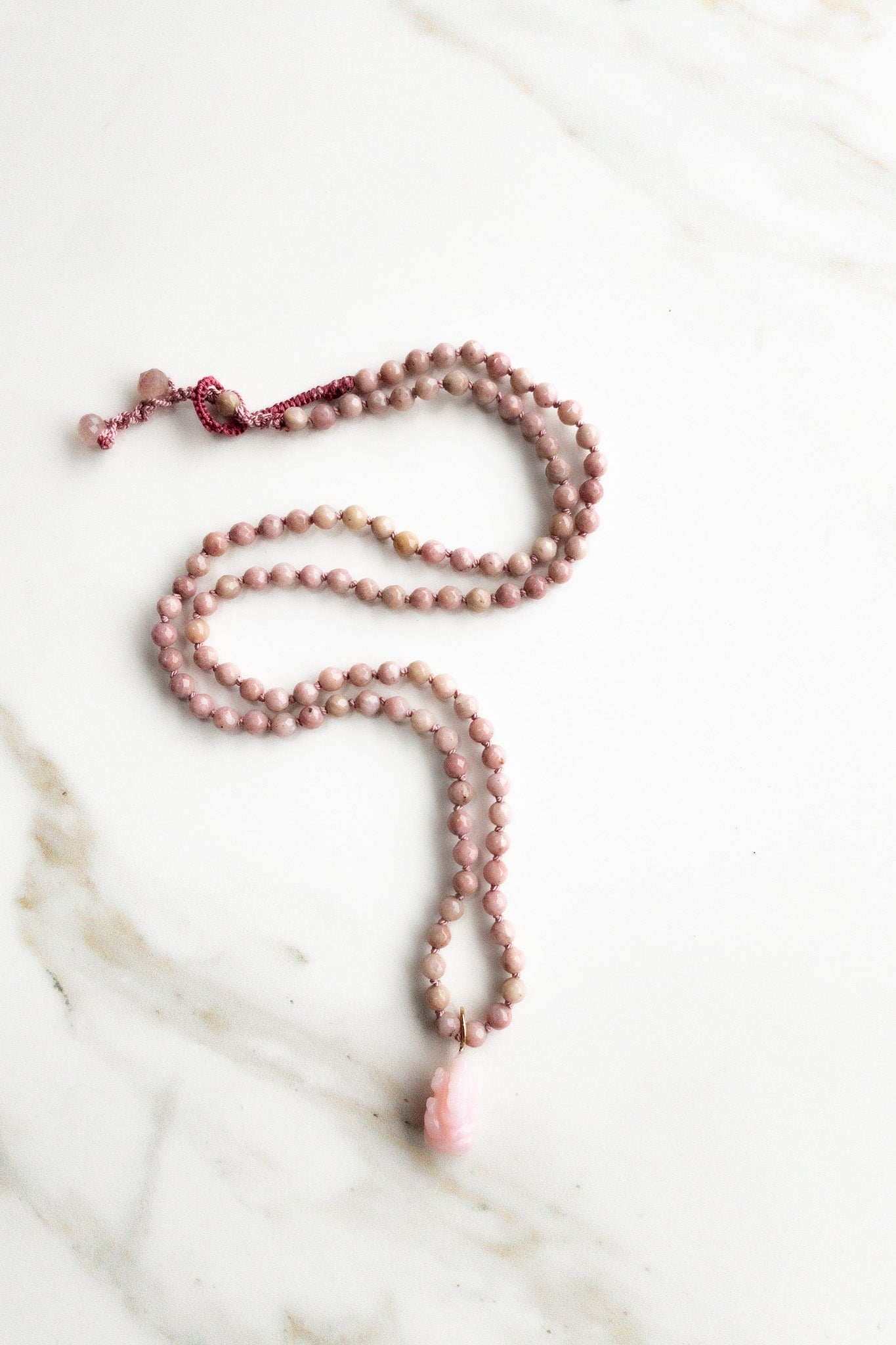 SANA Mala Necklace 108 beads - Rodochrosite and strawbery Quartz - DIVYA Sacred Symbols