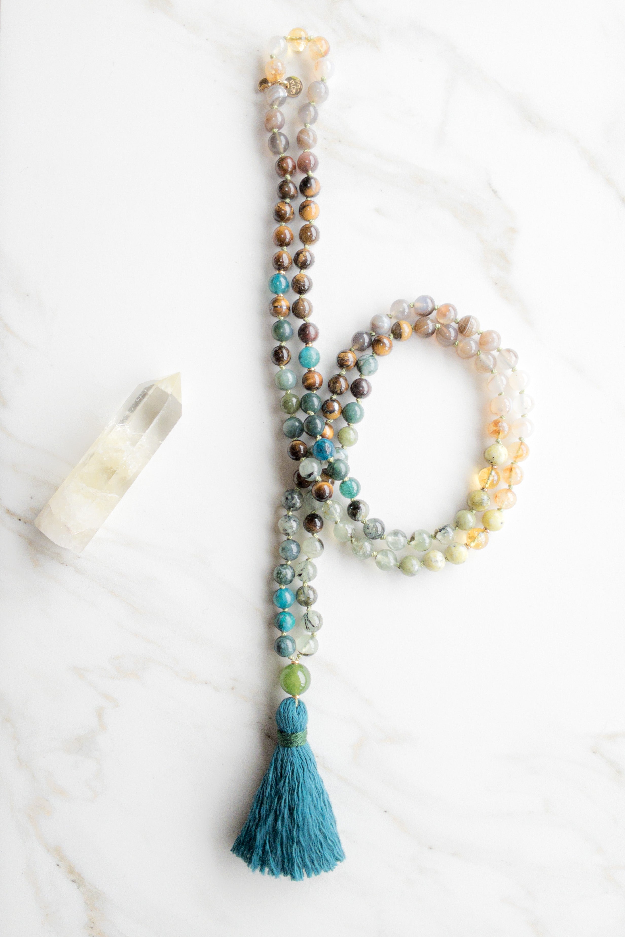 Inner Garden japaMala 108 beads - Assorted Gemstones - OceanEye - shashā jewellery Switzerland 
