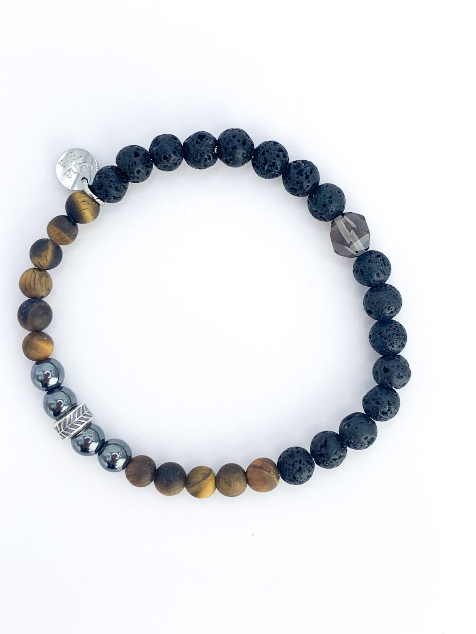 MEN'S Collection Tiger Eye, Smoky quartz, Hematite, Sterling silver and Lava bracelet