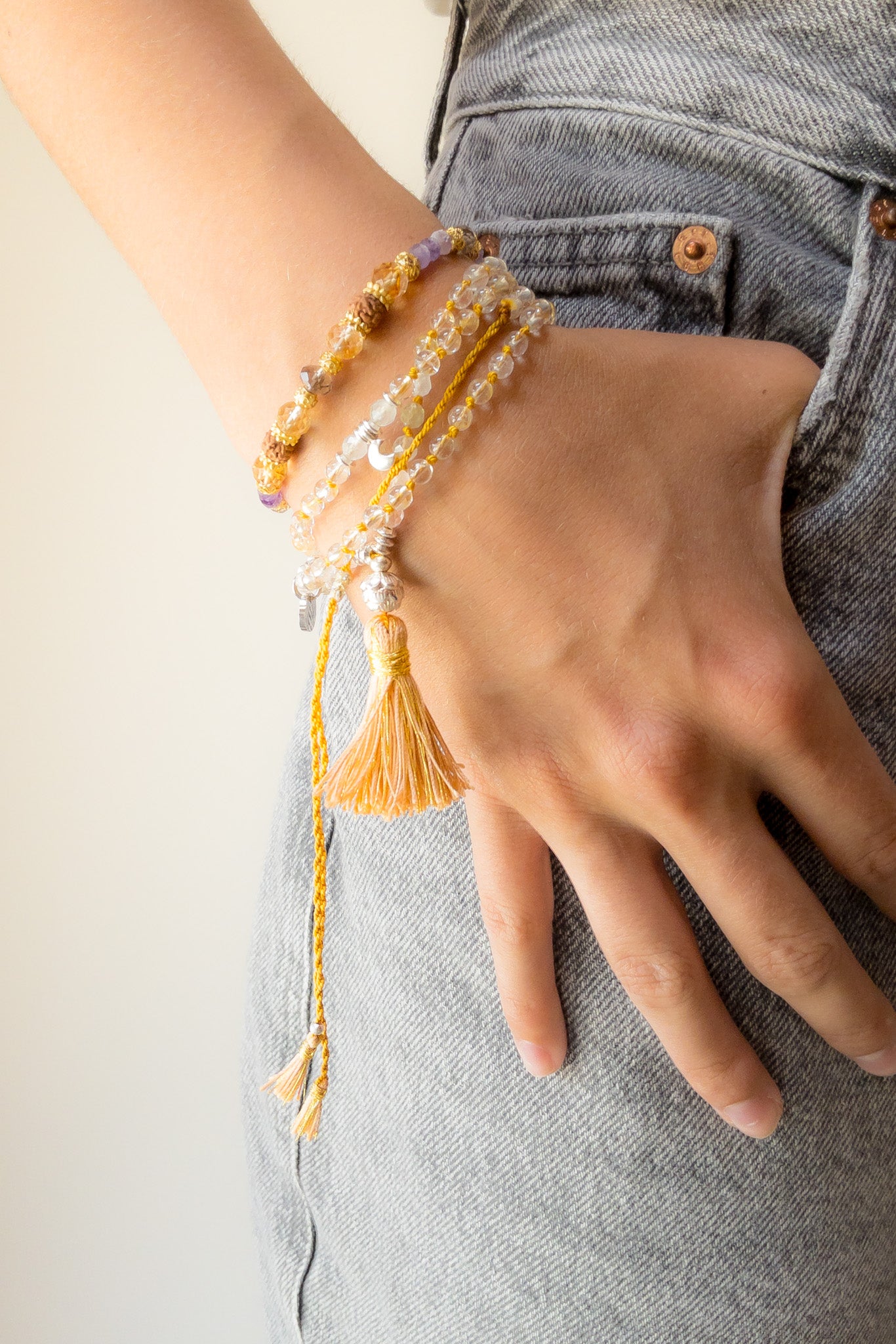 ShaSha "Roots" mini Mala 108 - Smooth Yellow Topaz - meditation jewellery 