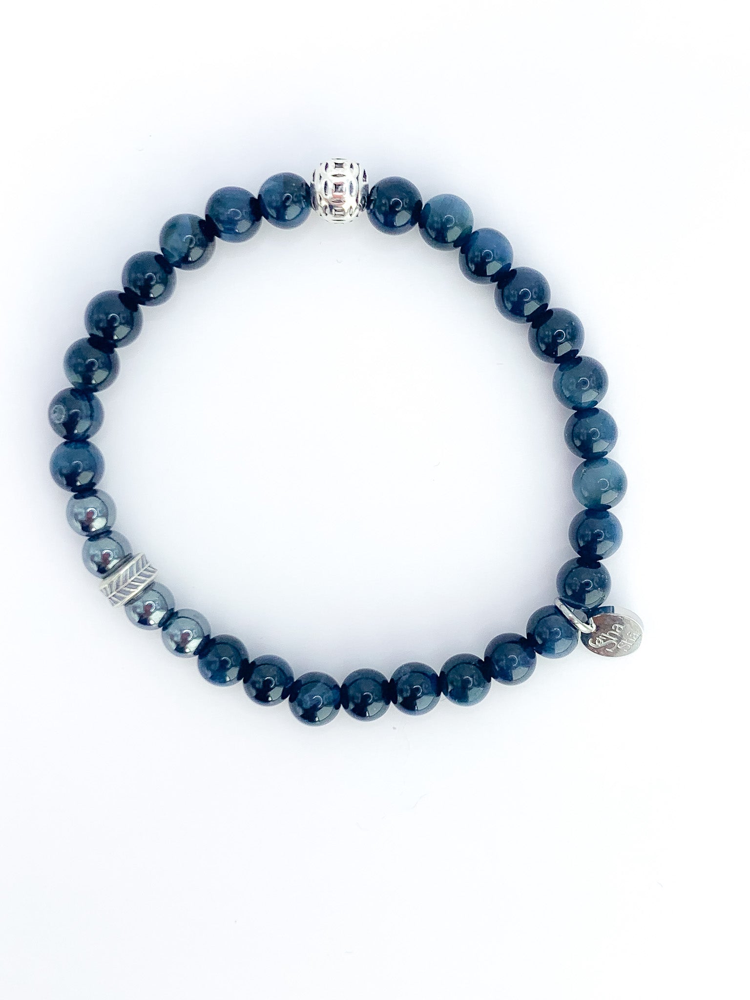 MEN'S Collection - Sterling silver Obsidian and Hematite bracelet