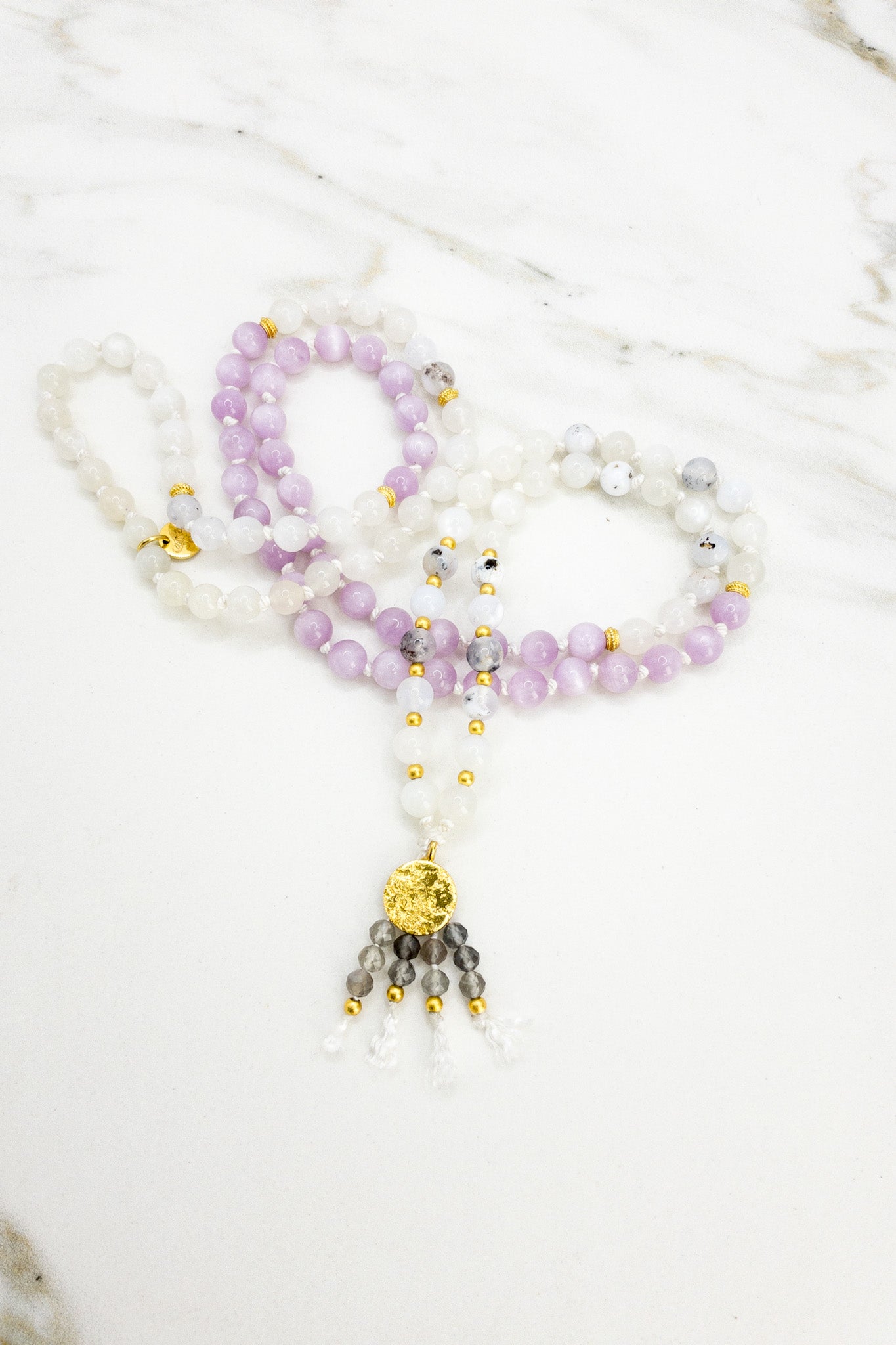 Lunar Bliss Mala Necklace l Moonstone, Moss Opale, Kunzite | Indradhanush collection - ShaSha Jewellery