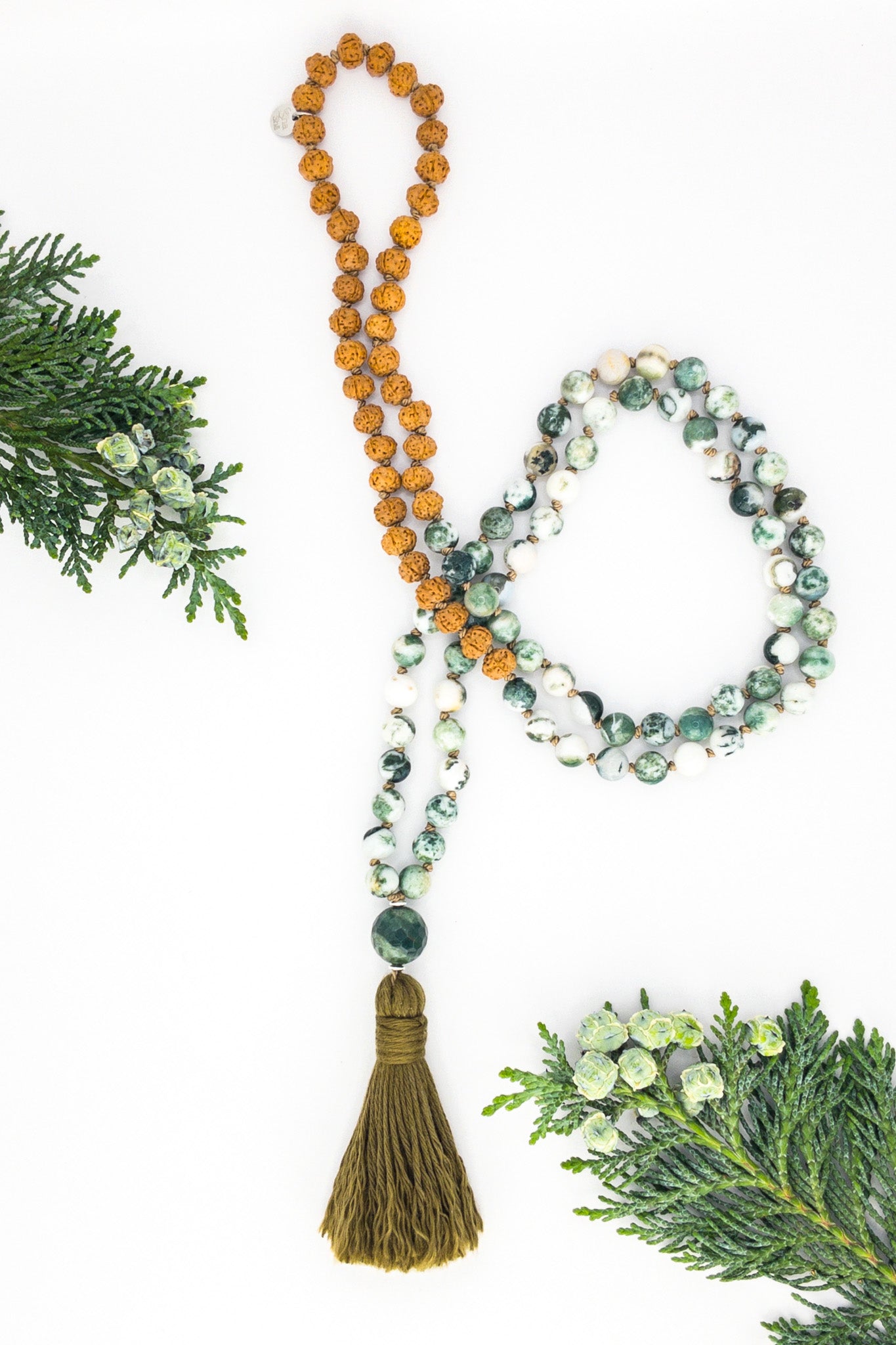 The Serene Forrest - Tree Agate & Rudraksha Mala | OceanEye - ShaSha Jewellery