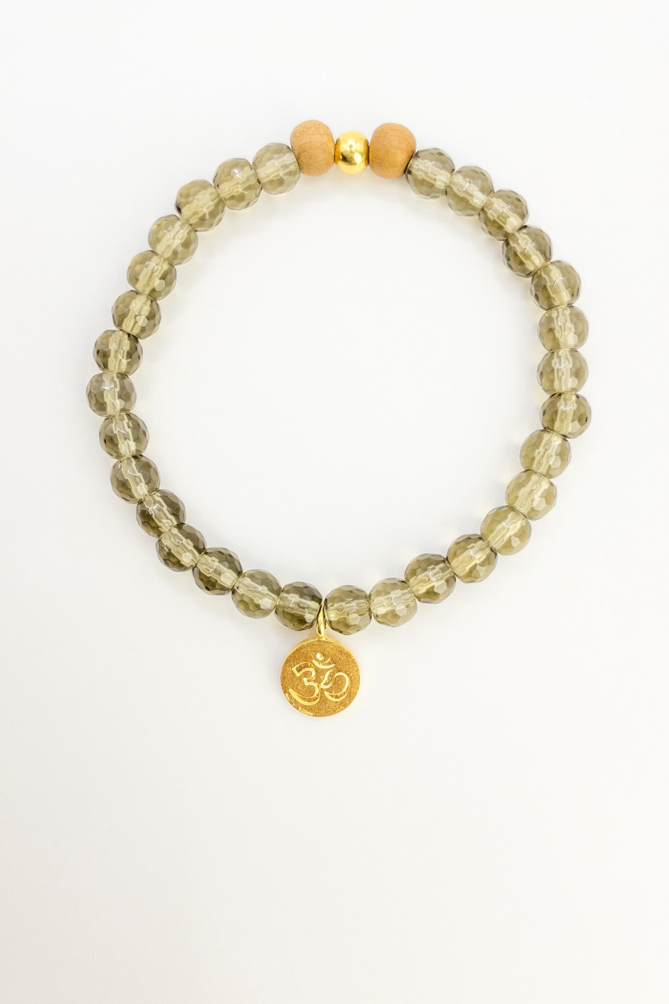 Smoky Quartz and 24k gold Vermeil OM Charm Bracelet - ShaSha Yoga Jewellery Switzerland