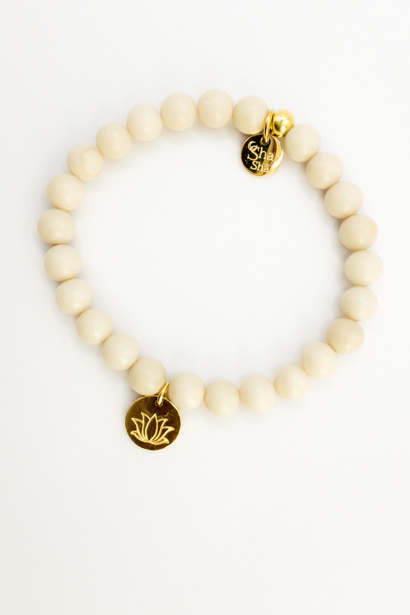Fossil stone and 24k gold plated Lotus Bracelet ShaSha Swiss Jewellery