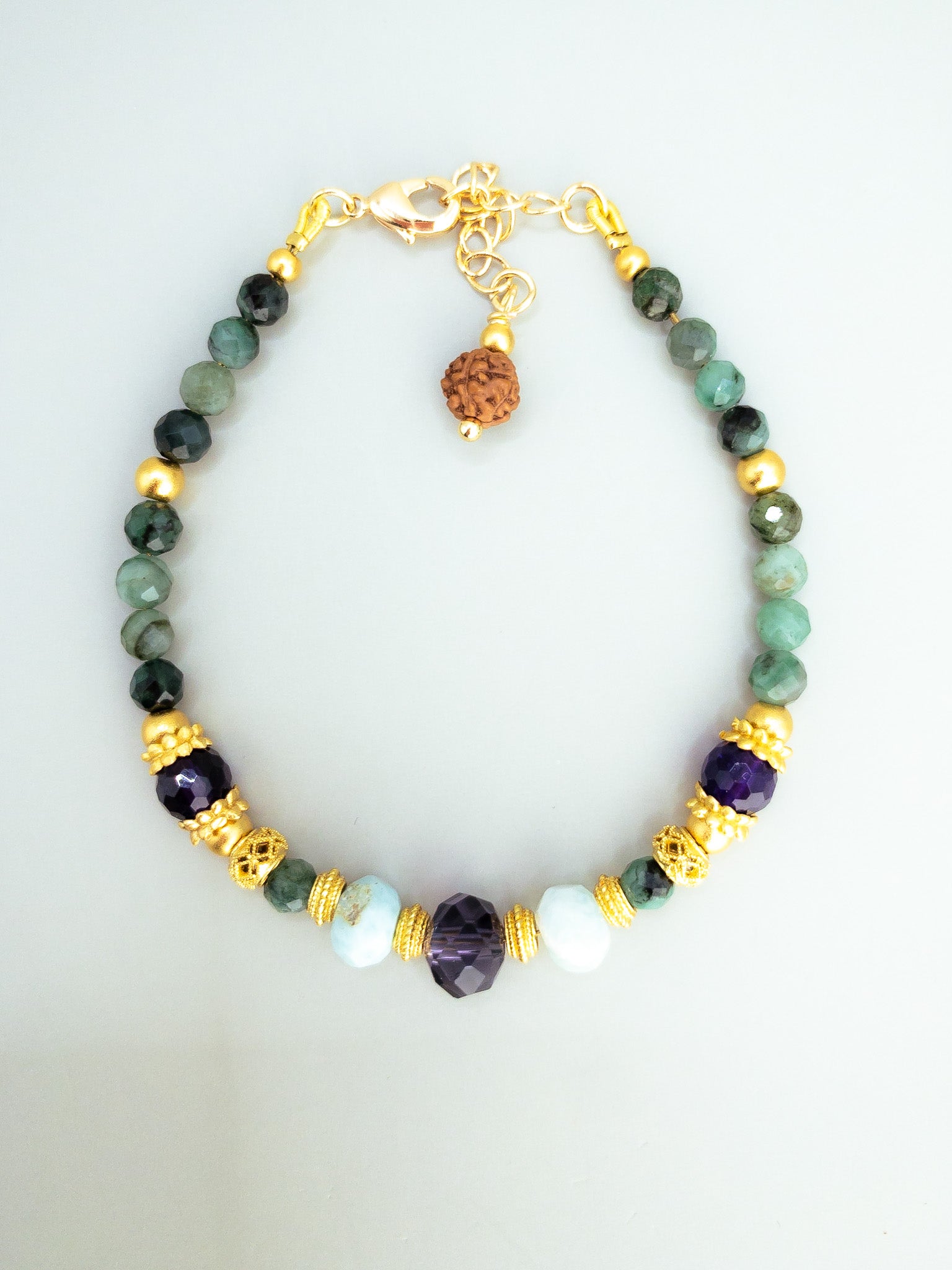 Luminous Larimar and Emerald  Bracelet  "Divine Radiance"